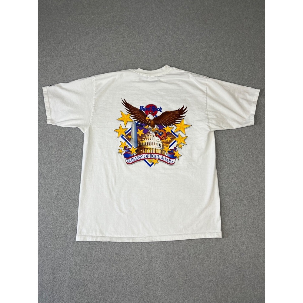 Vintage Hard Rock Cafe Shirt Mens XL White Washington‎ DC Made USA Short Sleeve